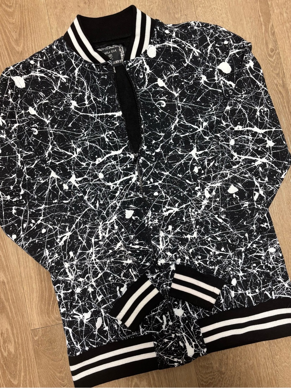Kids Black & White Splatter Bomber Pajama Top